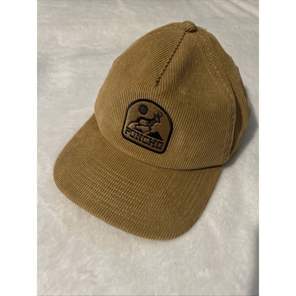 Poncho Corduroy Deer Nature Patch Tan Strapback Hat NWOT